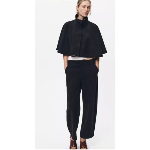 Zara LYOCELL-COTTON BALLOON FIT TROUSERS Black Size 29 - Picture 1 of 13